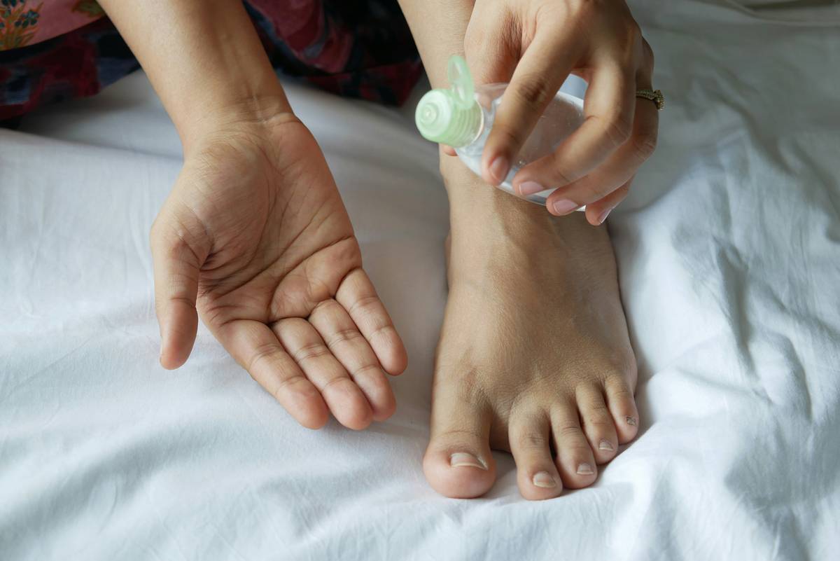 Before and after photos of woman's heels: before shows deep cracks, after shows smooth skin after 3-week routine
